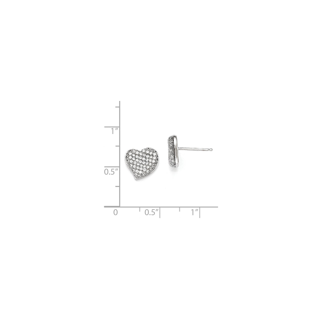 Sterling Silver Heart Stud Earrings with Cubic Zirconia Pavé Setting, Minimalist Romantic Style
