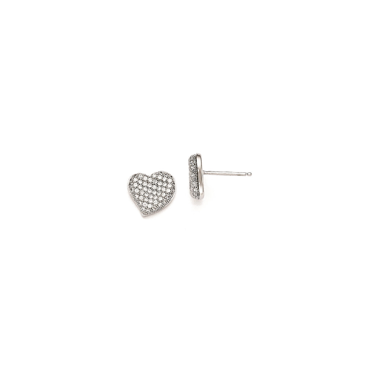 Sterling Silver Heart Stud Earrings with Cubic Zirconia Pavé Setting, Minimalist Romantic Style