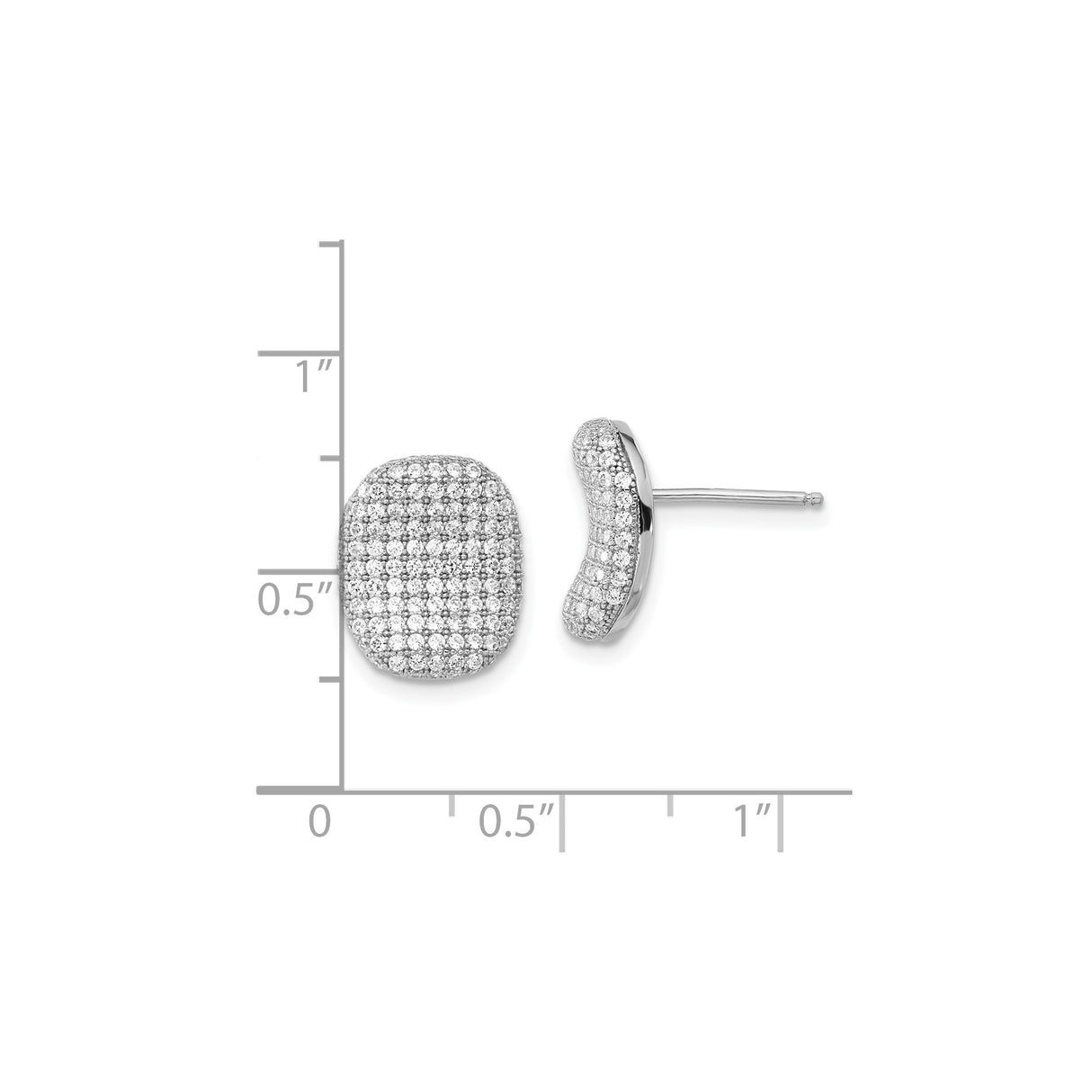 Sterling Silver Cushion Stud Earrings with Cubic Zirconia, Pavé Rows, Modern Polished Design