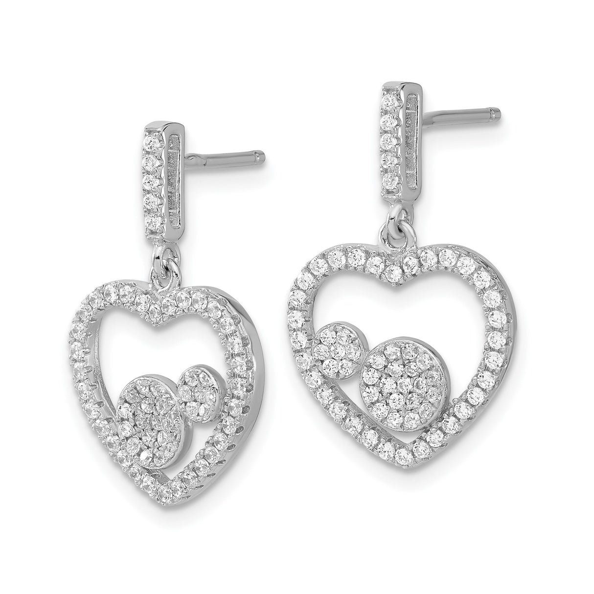 Sterling Silver Heart Drop Earrings with Cubic Zirconia, Mother and Faith Design