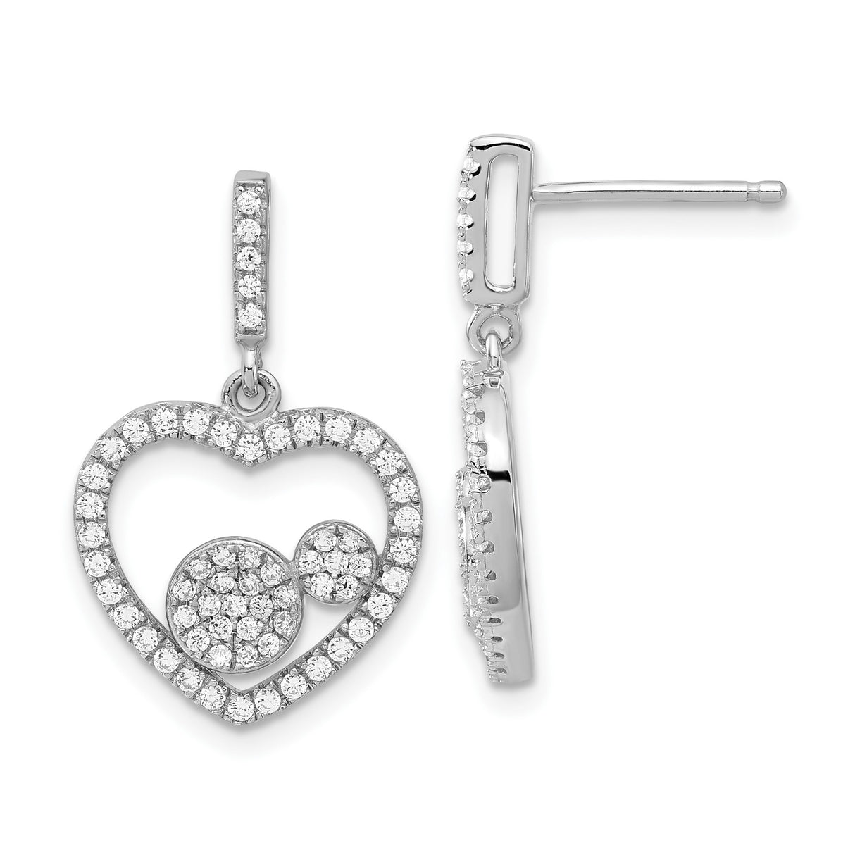 Sterling Silver Heart Drop Earrings with Cubic Zirconia, Mother and Faith Design