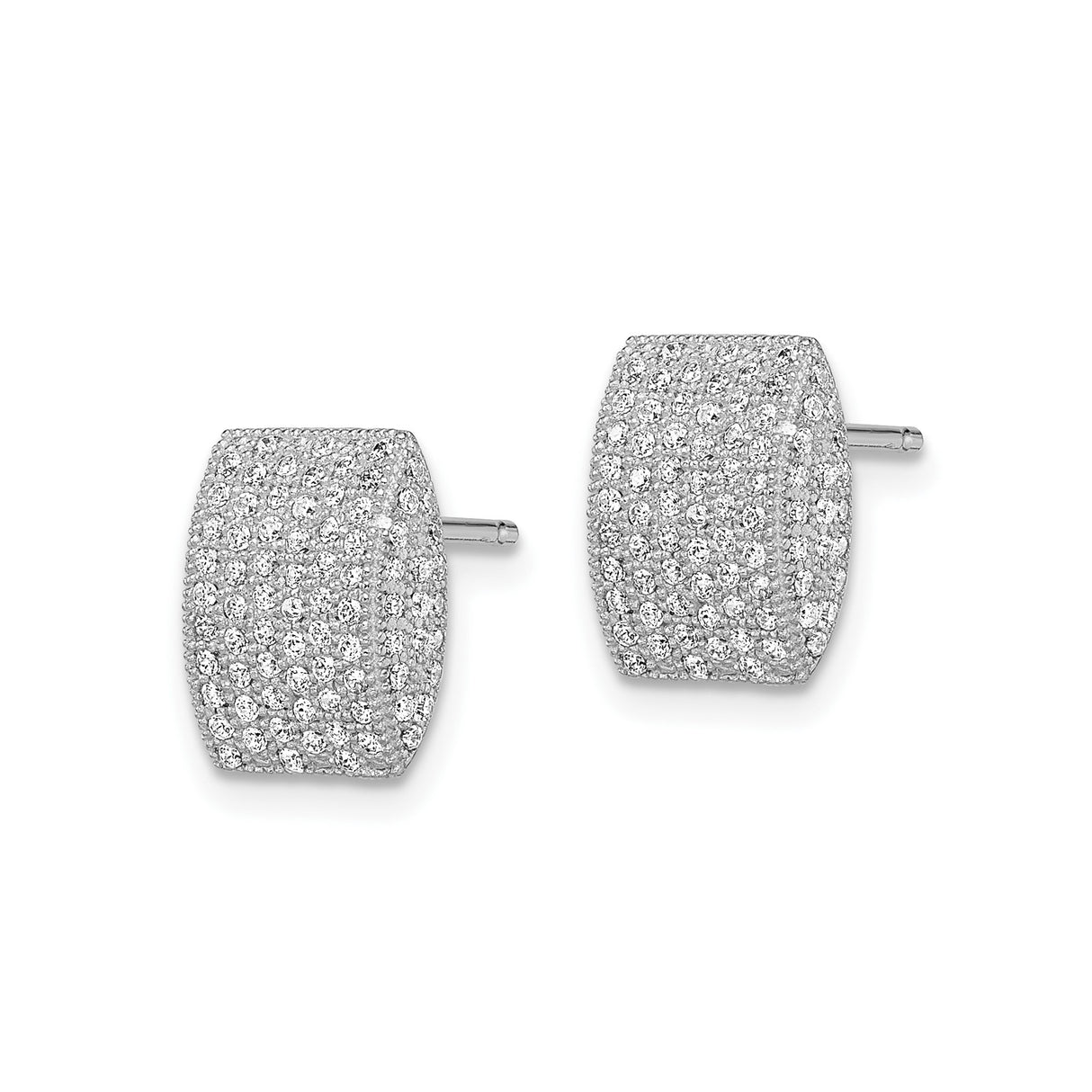 Sterling Silver Stud Earrings with Cubic Zirconia, Curved Multi-Row Rectangle Design