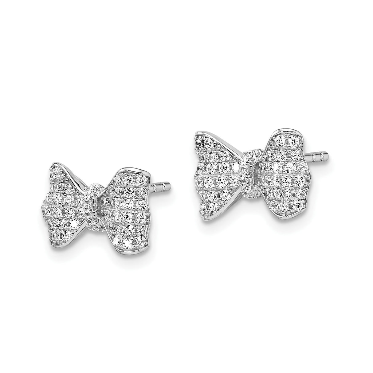 Sterling Silver Bow Stud Earrings with Cubic Zirconia, Feminine Ribbon Design