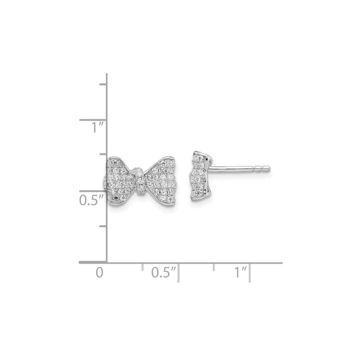 Sterling Silver Bow Stud Earrings with Cubic Zirconia, Feminine Ribbon Design