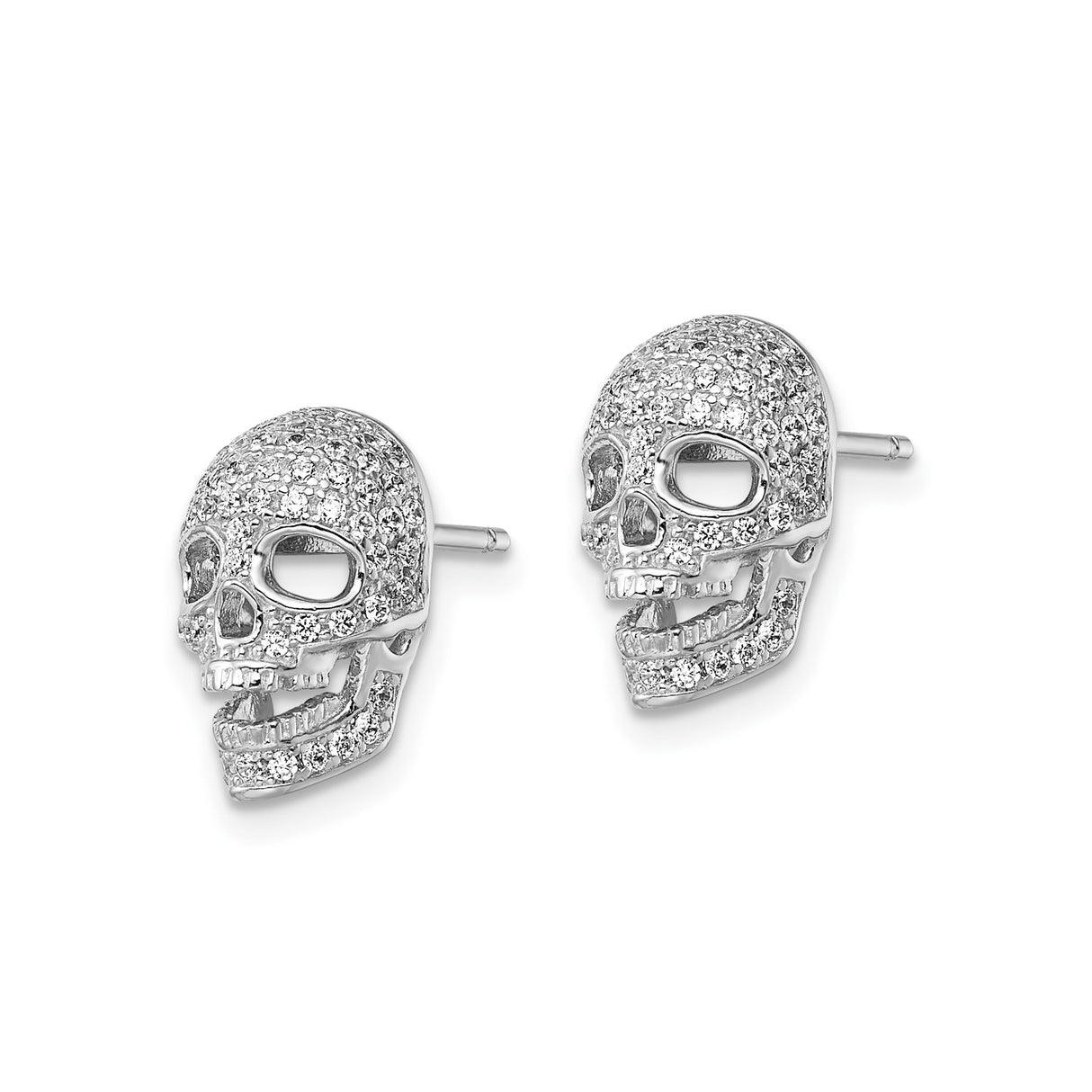 Sterling Silver Skull Stud Earrings with Cubic Zirconia, Gothic Punk Rock Style