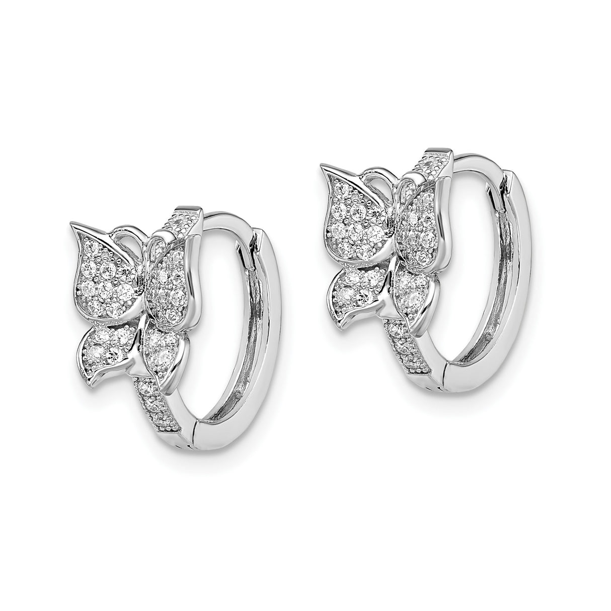 Sterling Silver Butterfly Hoop Earrings with Cubic Zirconia, Nature-Inspired Design for Women