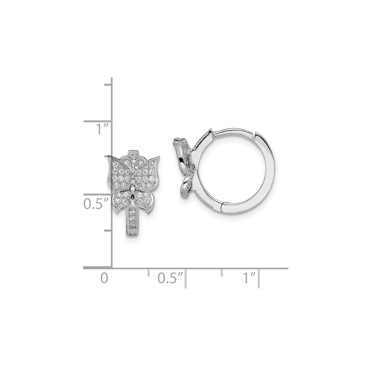 Sterling Silver Butterfly Hoop Earrings with Cubic Zirconia, Nature-Inspired Design for Women