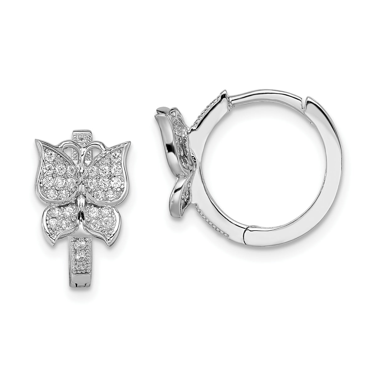 Sterling Silver Butterfly Hoop Earrings with Cubic Zirconia, Nature-Inspired Design for Women