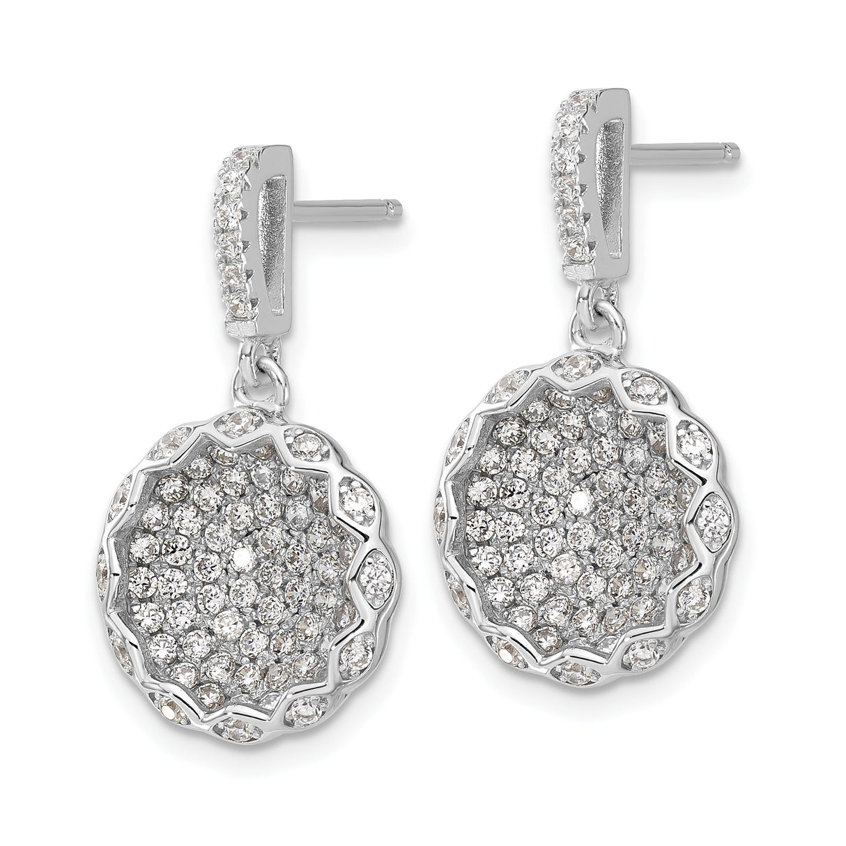 Sterling Silver Dangle Earrings with Cubic Zirconia, Floral Cluster Drop Design