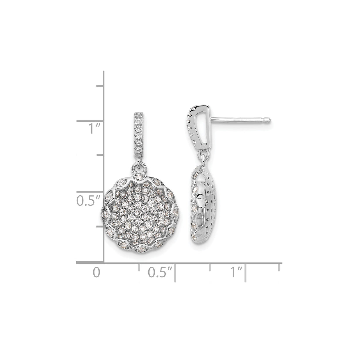 Sterling Silver Dangle Earrings with Cubic Zirconia, Floral Cluster Drop Design