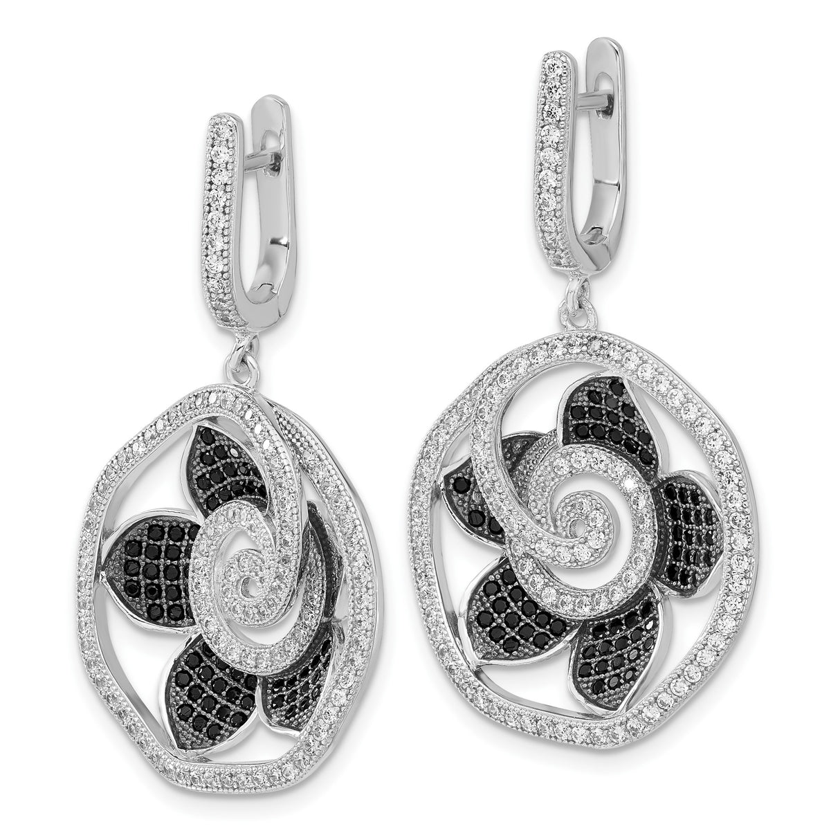 Sterling Silver Dangle Earrings with Cubic Zirconia, Swirl Flower Design for Women
