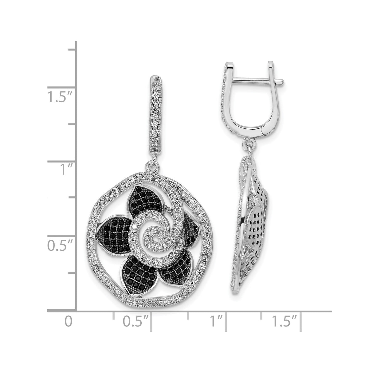 Sterling Silver Dangle Earrings with Cubic Zirconia, Swirl Flower Design for Women