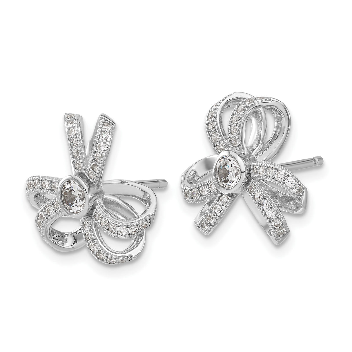 Sterling Silver Flower Stud Earrings with Cubic Zirconia and Looped Petal Design