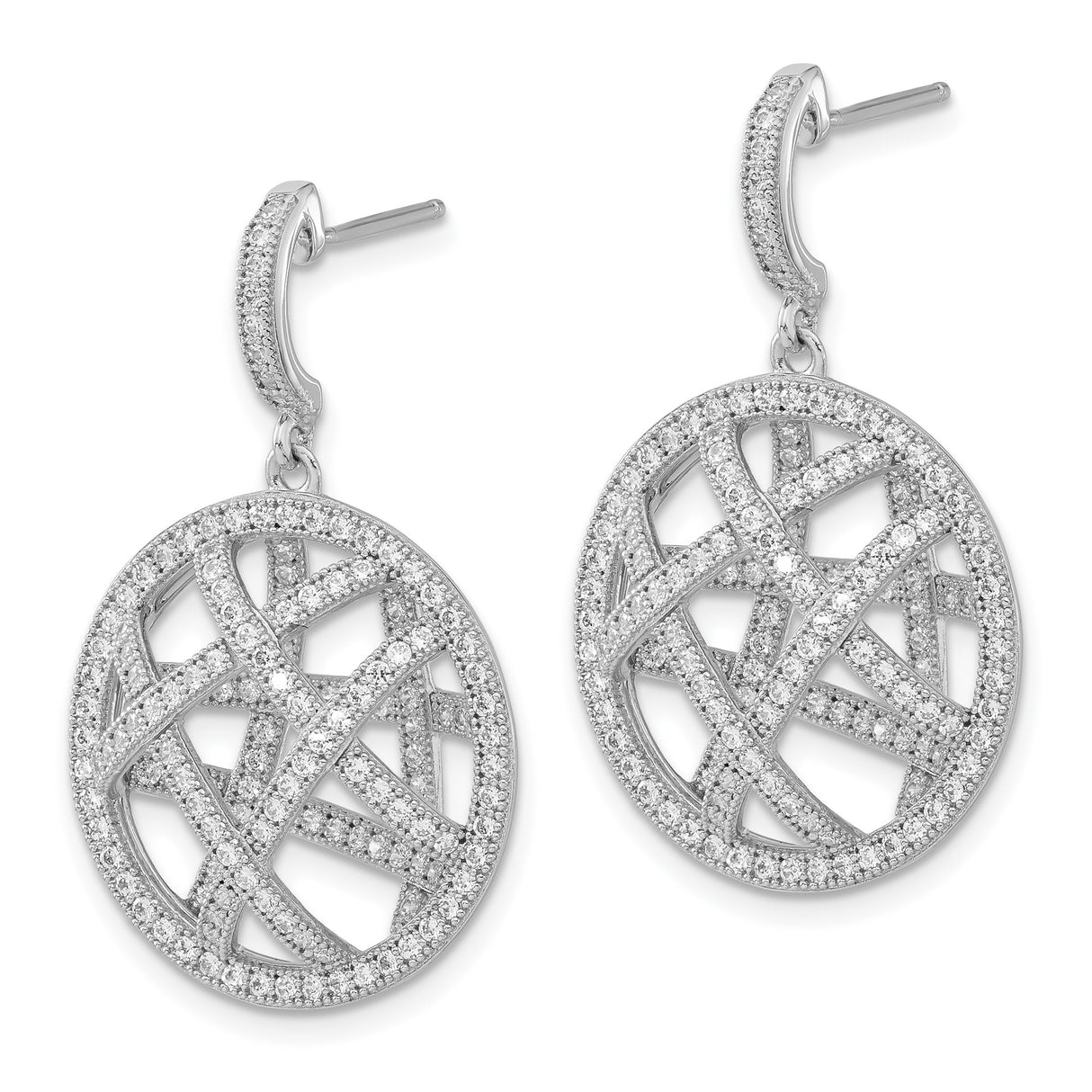 Sterling Silver Dangle Earrings with Cubic Zirconia, Crisscross Openwork Disc Design