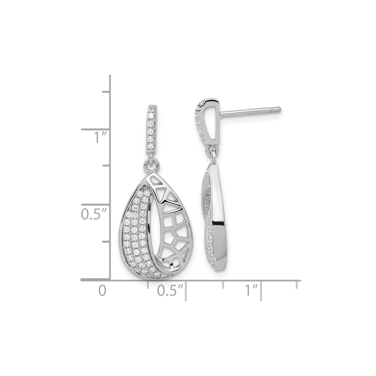 Sterling Silver Teardrop Dangle Earrings with Cubic Zirconia and Geometric Cutout Design