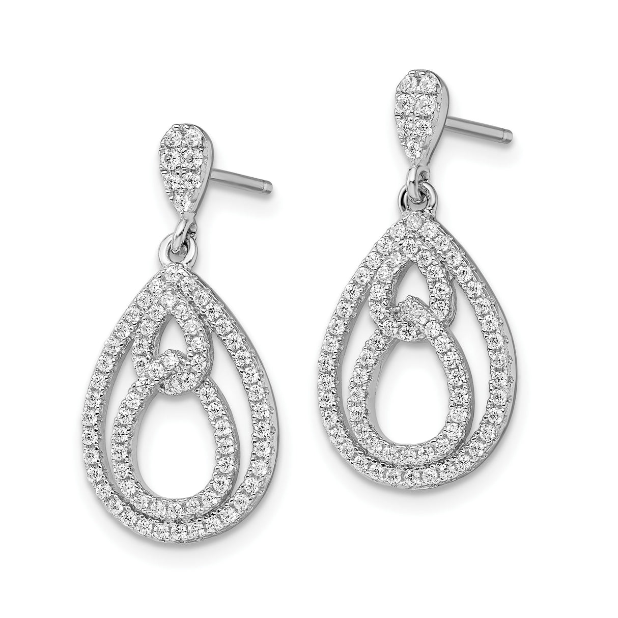 Sterling Silver Teardrop Dangle Earrings with Cubic Zirconia and Double Open Loop Design