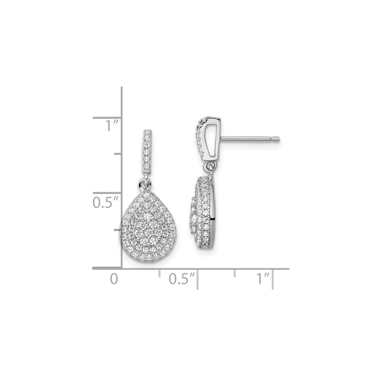 Sterling Silver Teardrop Dangle Earrings with Pavé Cubic Zirconia in Halo Design