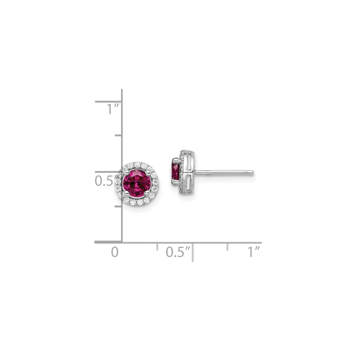 Sterling Silver Stud Earrings with Round Corundum and Cubic Zirconia Halo