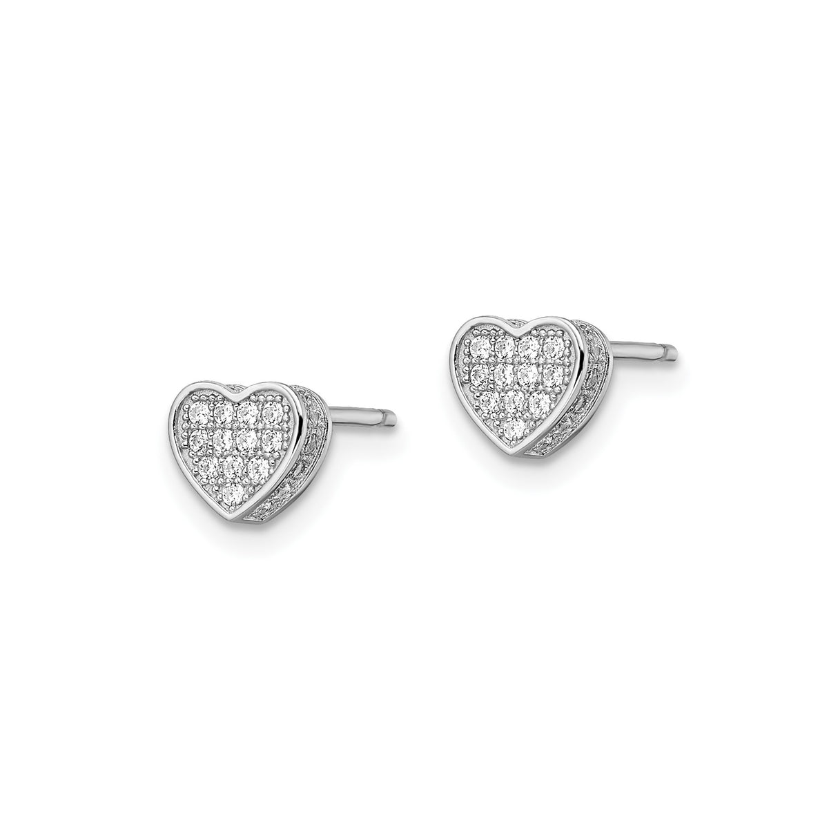 Sterling Silver Heart Shaped Stud Earrings with Cubic Zirconia Pavé Design