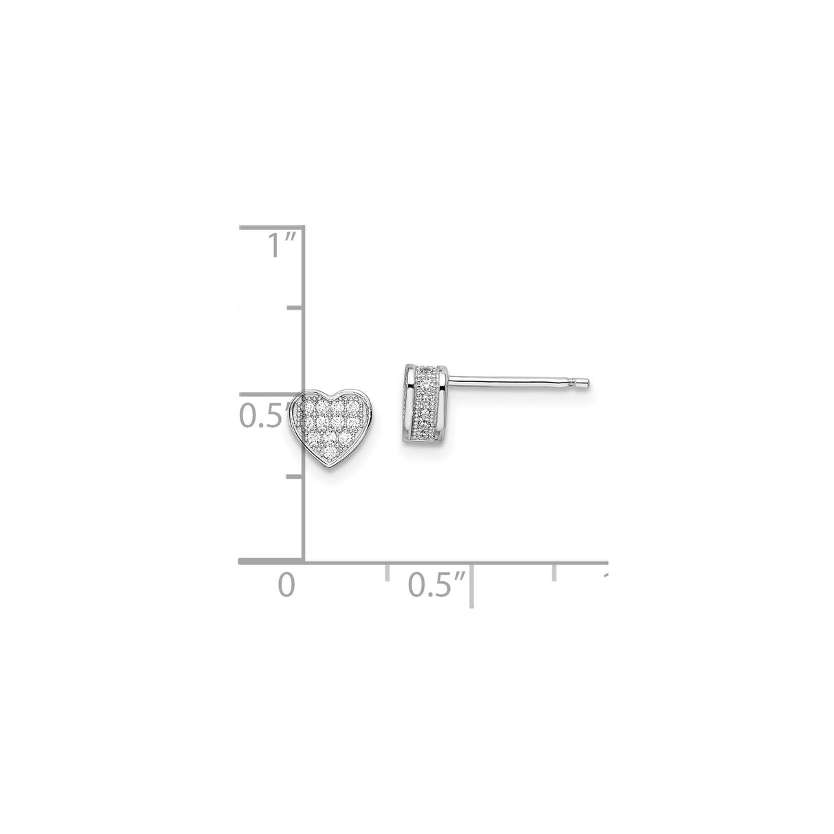 Sterling Silver Heart Shaped Stud Earrings with Cubic Zirconia Pavé Design