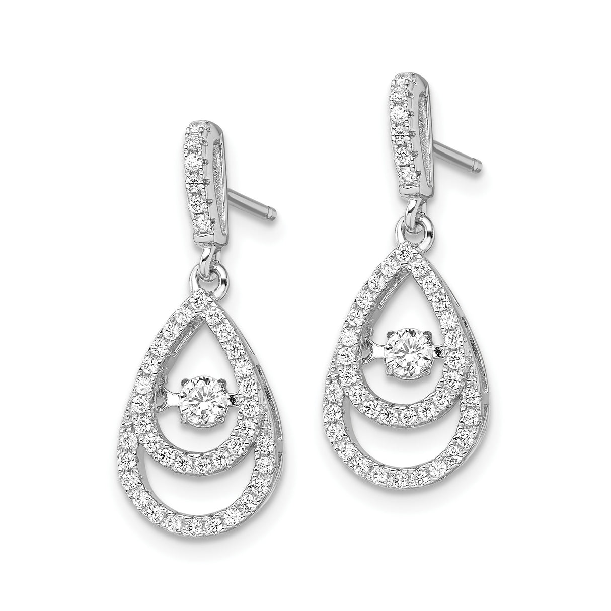 Sterling Silver Teardrop Dangle Earrings with Cubic Zirconia Double Teardrop Design