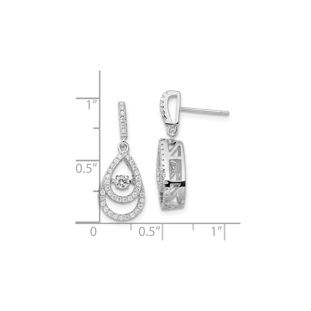 Sterling Silver Teardrop Dangle Earrings with Cubic Zirconia Double Teardrop Design