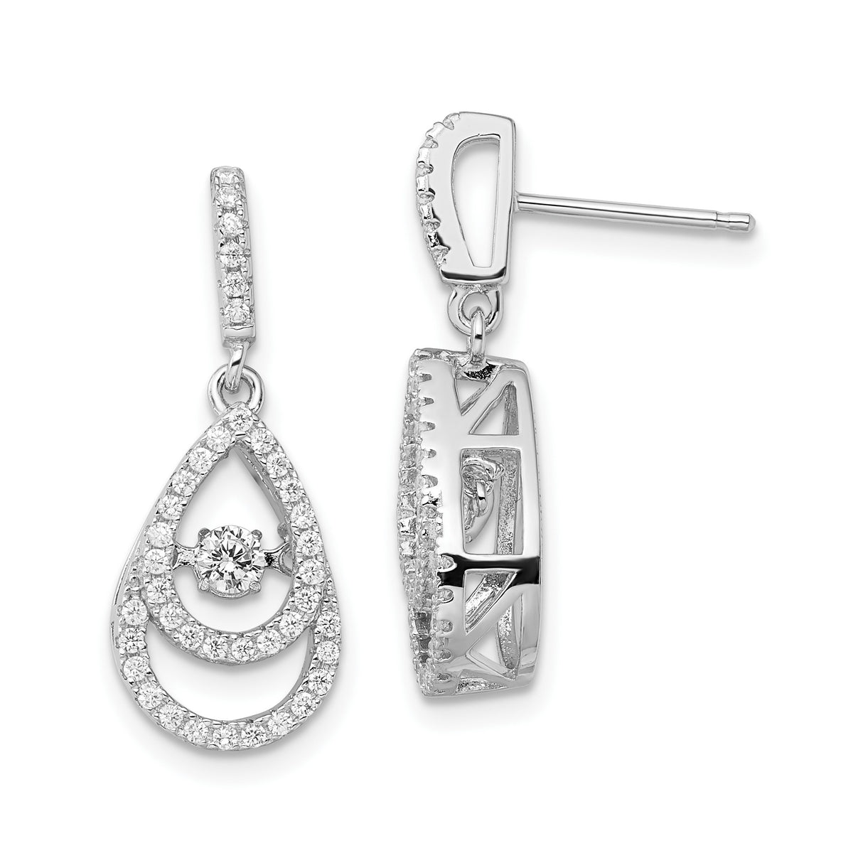 Sterling Silver Teardrop Dangle Earrings with Cubic Zirconia Double Teardrop Design