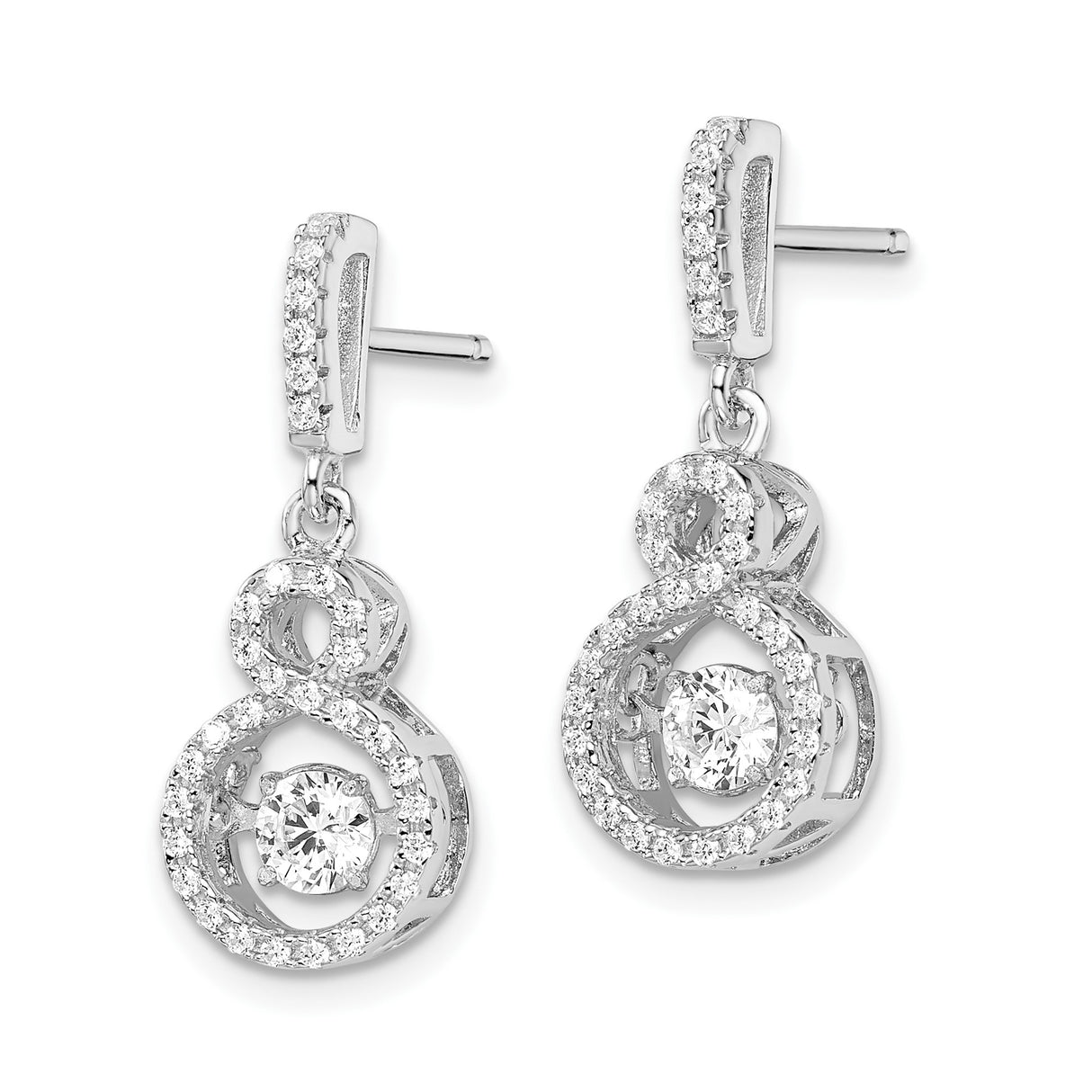 Sterling Silver Infinity Dangle Earrings with Cubic Zirconia and Sculpted LOVE Letters