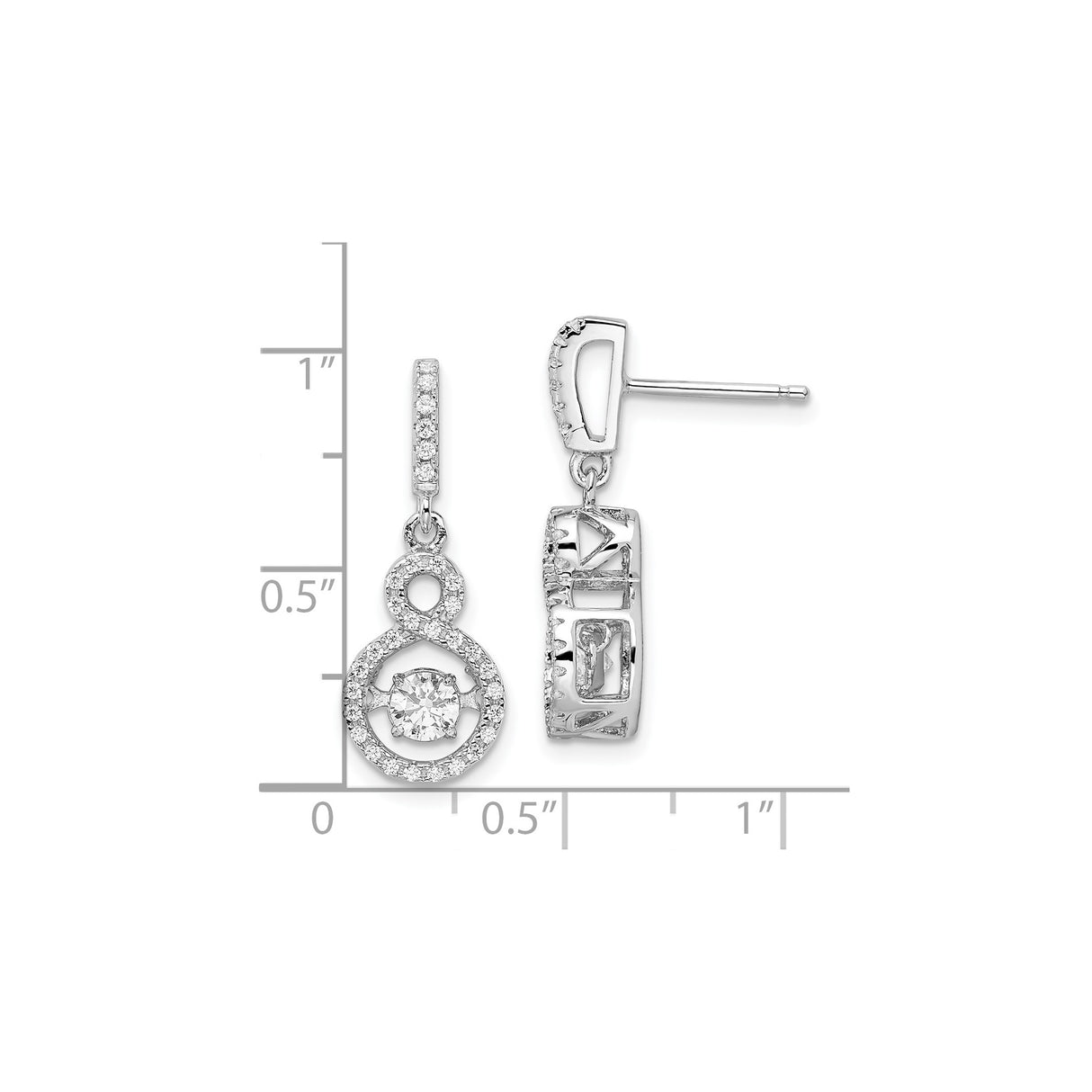 Sterling Silver Infinity Dangle Earrings with Cubic Zirconia and Sculpted LOVE Letters