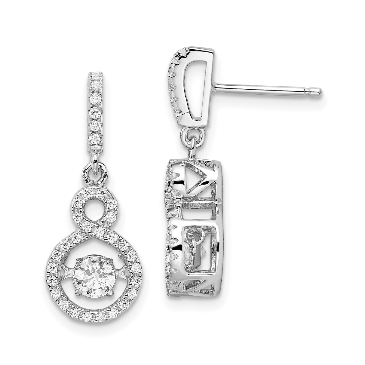 Sterling Silver Infinity Dangle Earrings with Cubic Zirconia and Sculpted LOVE Letters