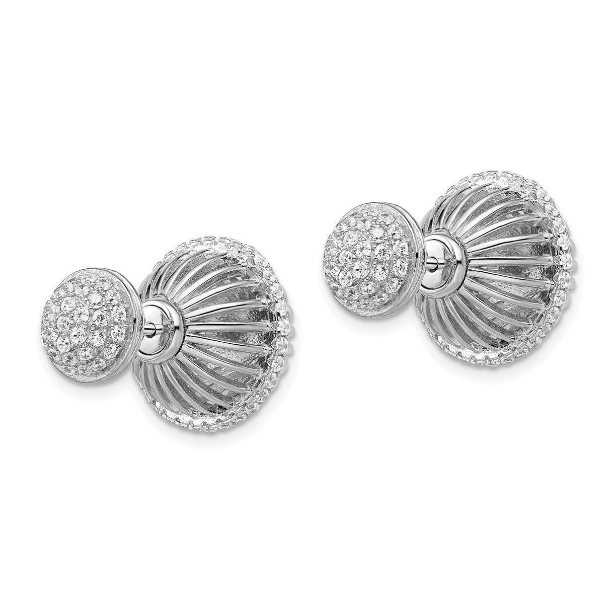 Sterling Silver Stud Earrings with Cubic Zirconia, Dome Lattice Design, Geometric Statement Style