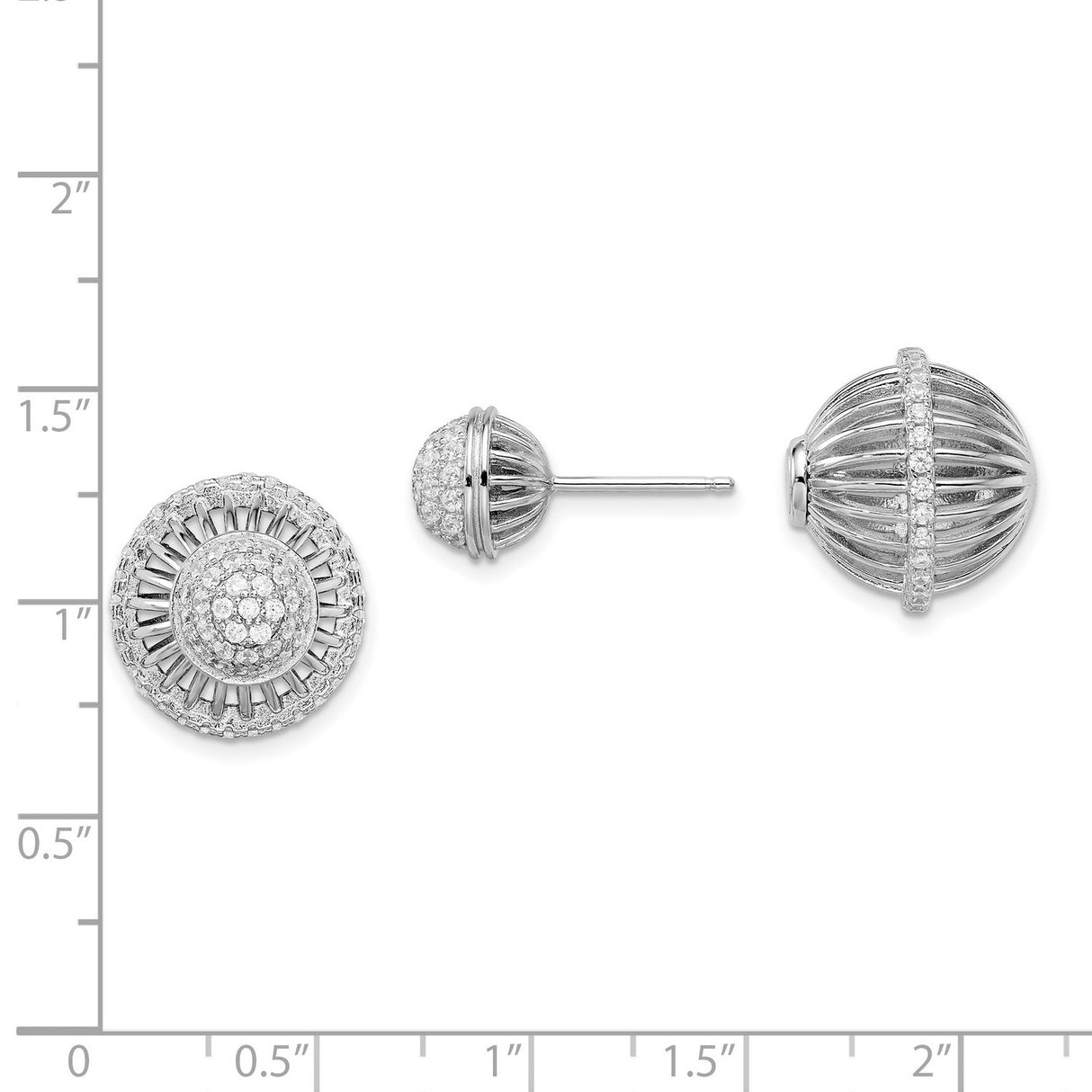 Sterling Silver Stud Earrings with Cubic Zirconia, Dome Lattice Design, Geometric Statement Style