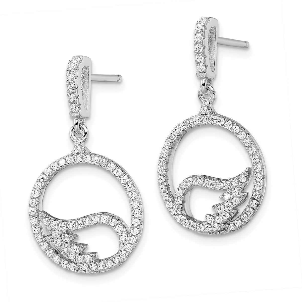 Sterling Silver Dangle Earrings with Cubic Zirconia, Angel Wing Open Circle Design