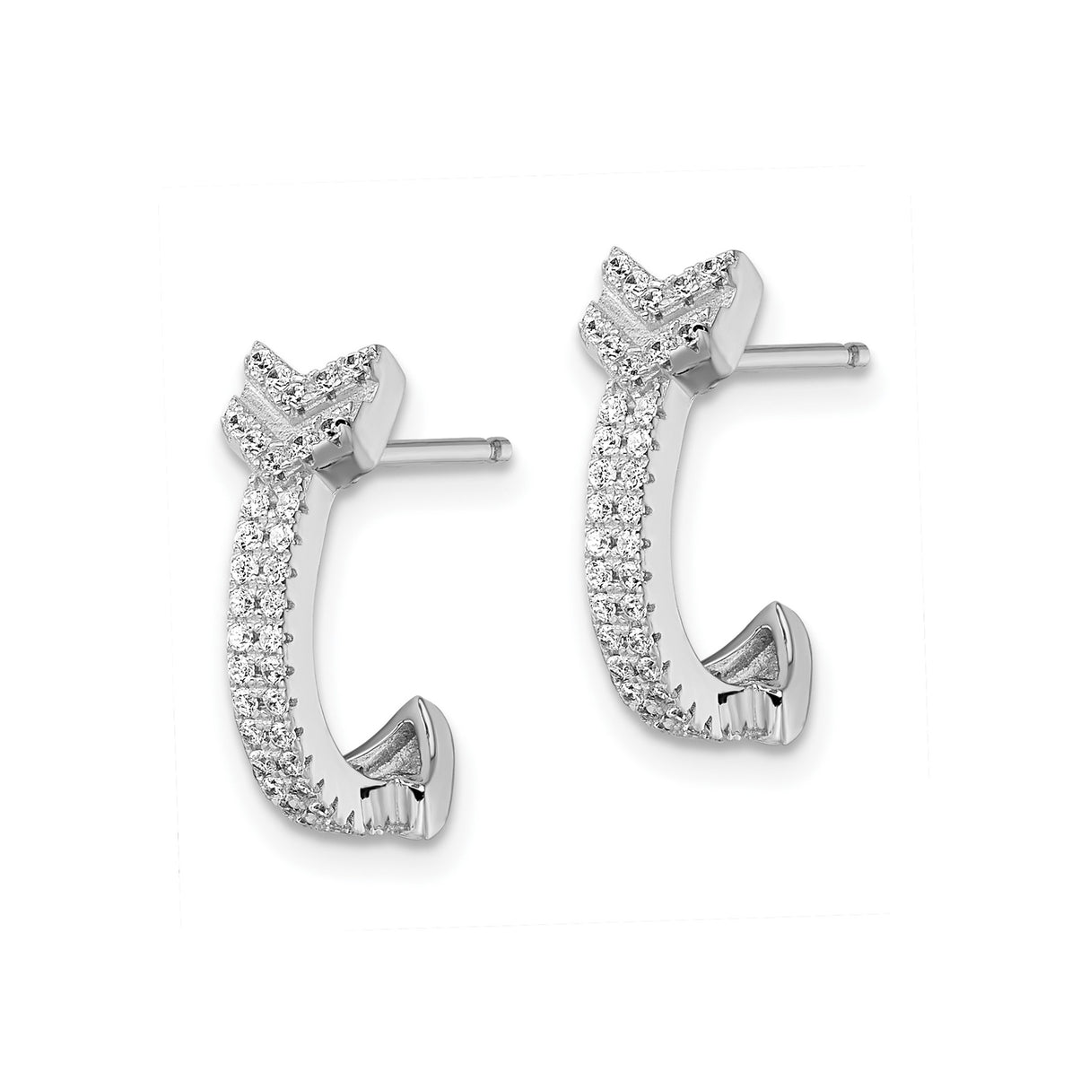 Sterling Silver Hoop Earrings with V Shape Chevron Design and Cubic Zirconia Pave Rows