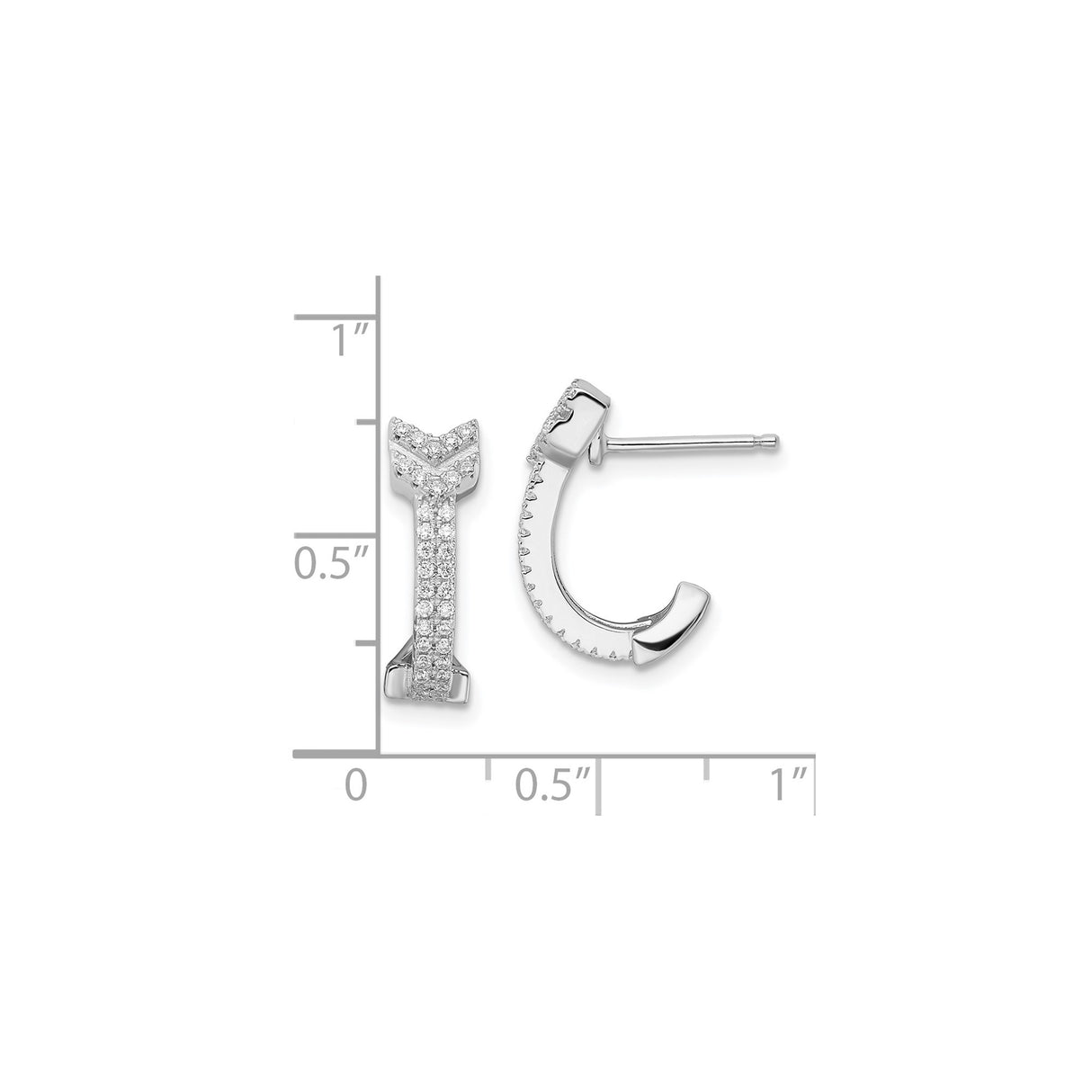 Sterling Silver Hoop Earrings with V Shape Chevron Design and Cubic Zirconia Pave Rows