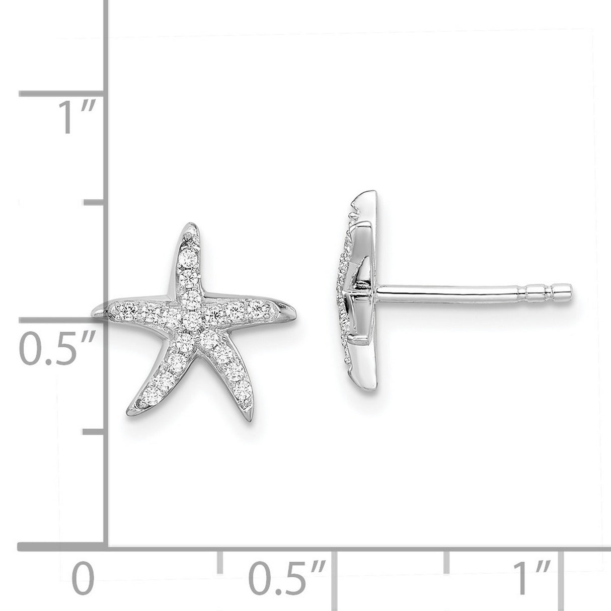 Sterling Silver Starfish Stud Earrings with Cubic Zirconia, Ocean Inspired Jewelry for Women
