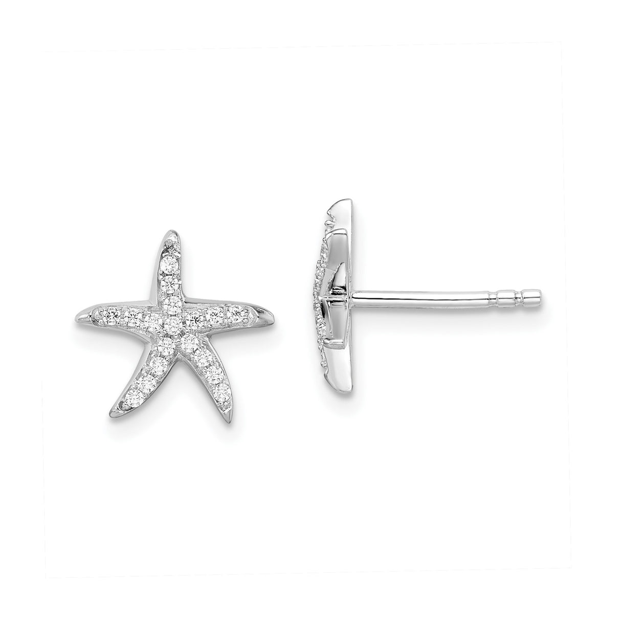Sterling Silver Starfish Stud Earrings with Cubic Zirconia, Ocean Inspired Jewelry for Women