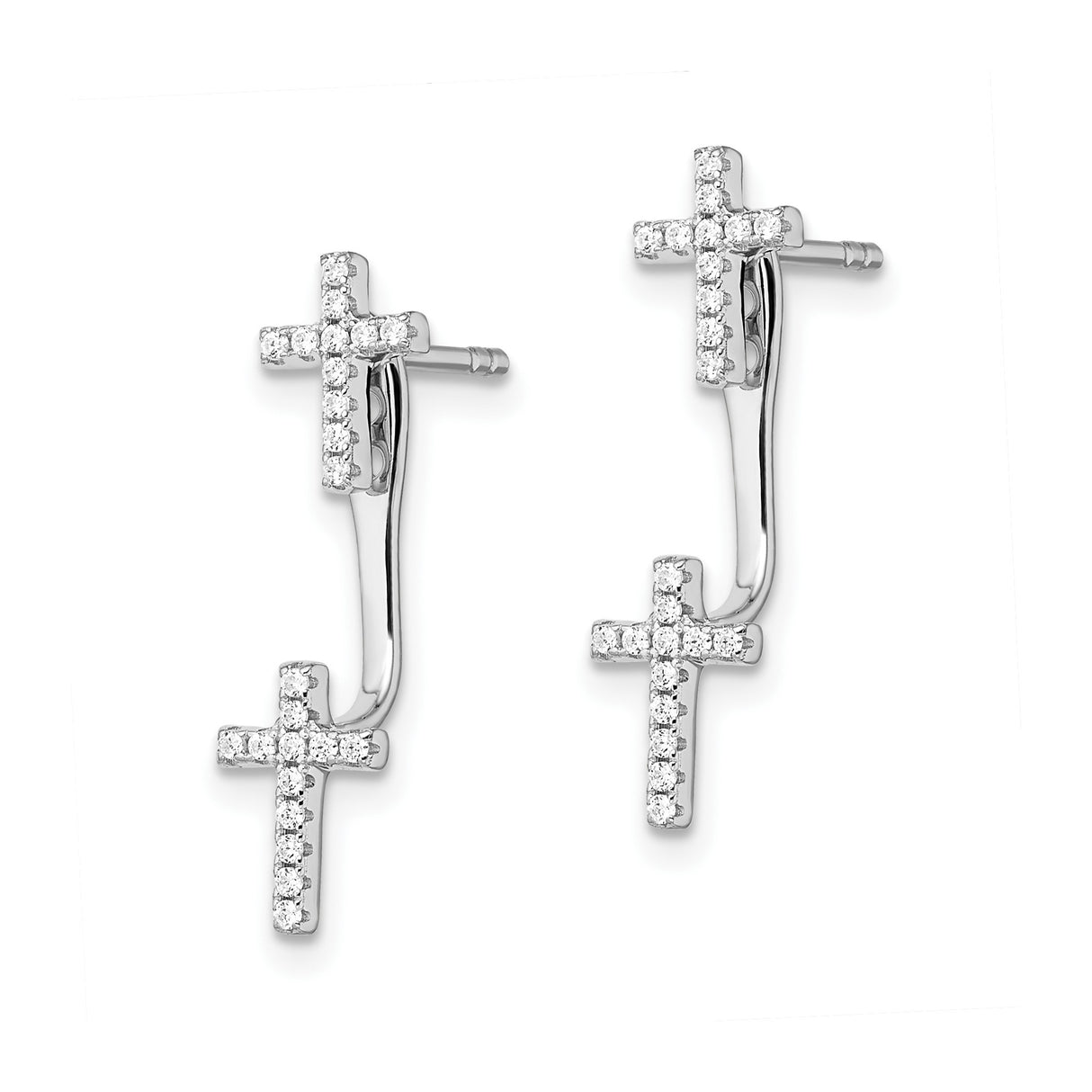 Sterling Silver Cross Pendant and Earrings Set with Cubic Zirconia, Minimalist Spiritual Design