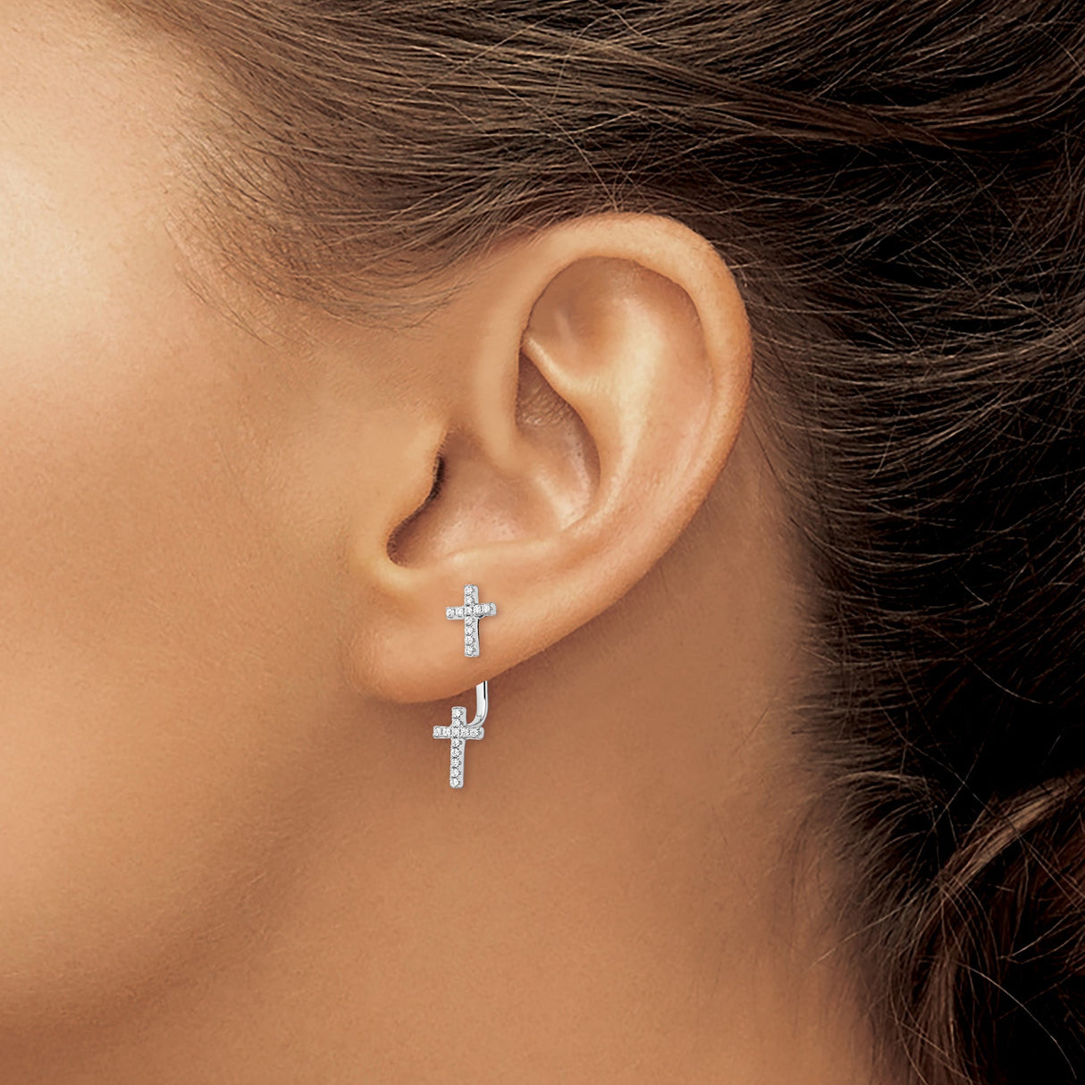 Sterling Silver Cross Pendant and Earrings Set with Cubic Zirconia, Minimalist Spiritual Design