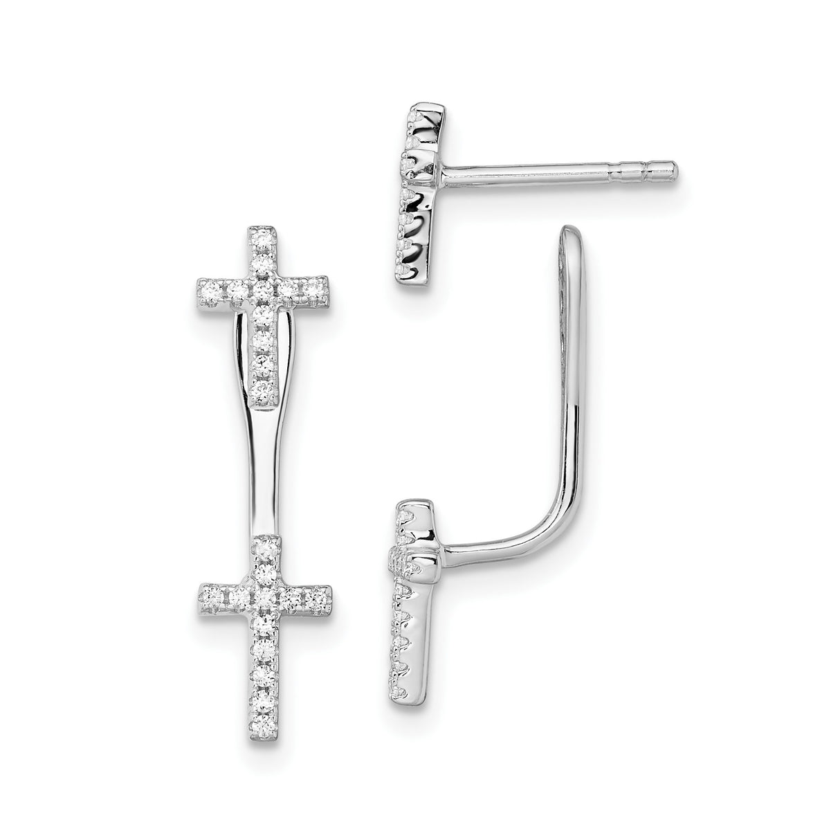 Sterling Silver Cross Pendant and Earrings Set with Cubic Zirconia, Minimalist Spiritual Design