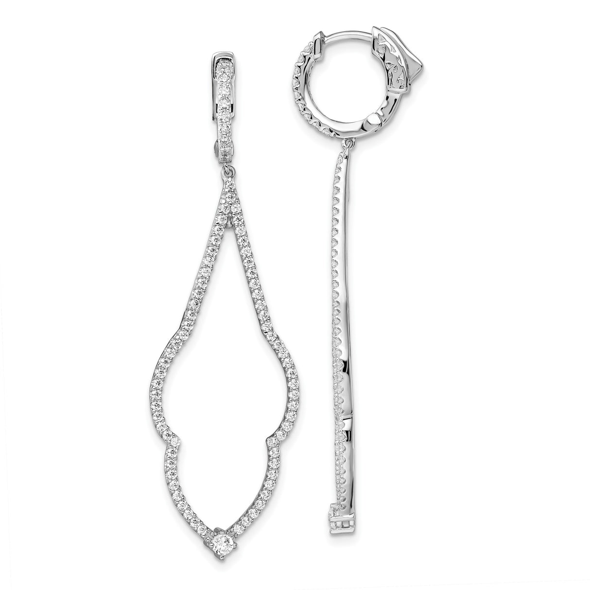 Sterling Silver Dangle Earrings with Cubic Zirconia, Elongated Open Teardrop Design