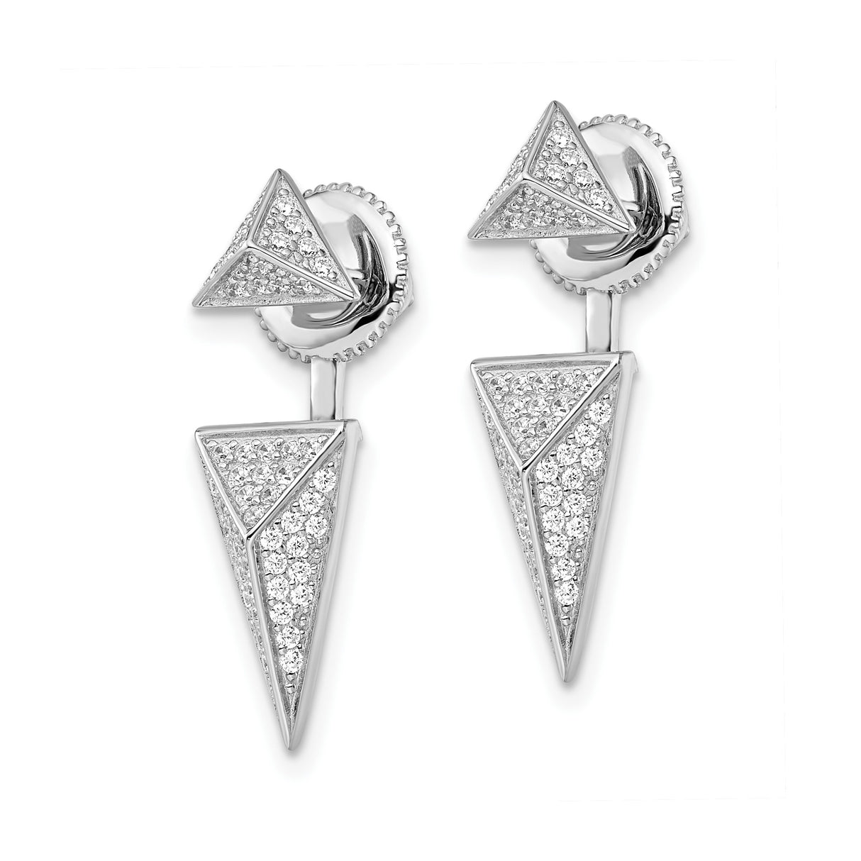 Sterling Silver Drop Earrings with Cubic Zirconia, Geometric Triangular Layered Design