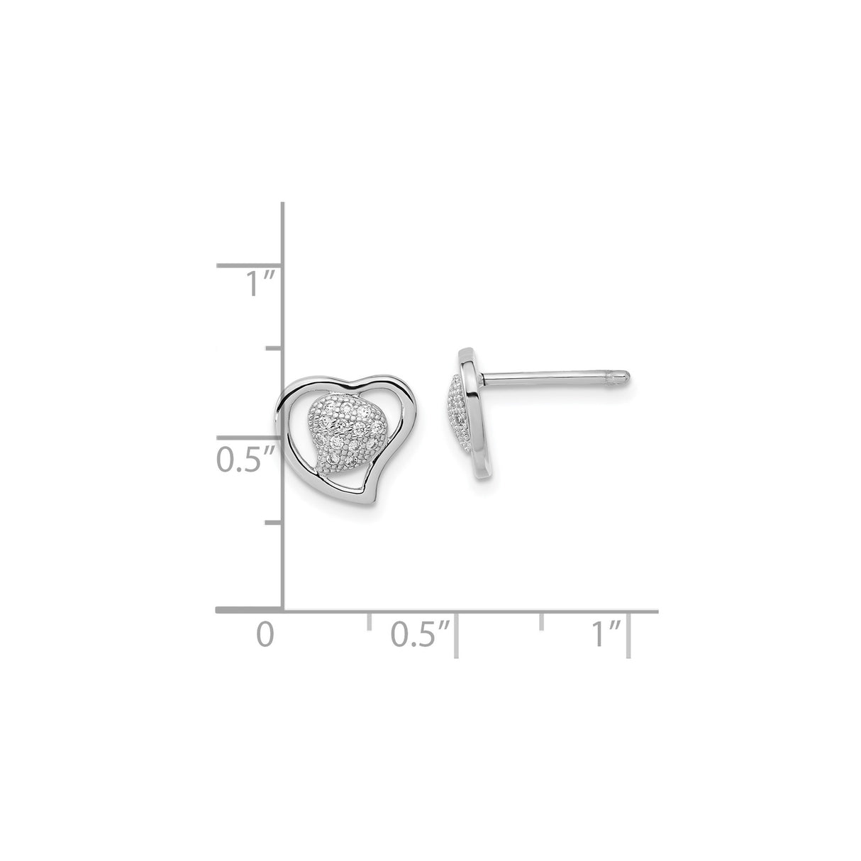 Sterling Silver Heart Stud Earrings with Cubic Zirconia and Open Heart Design for Women