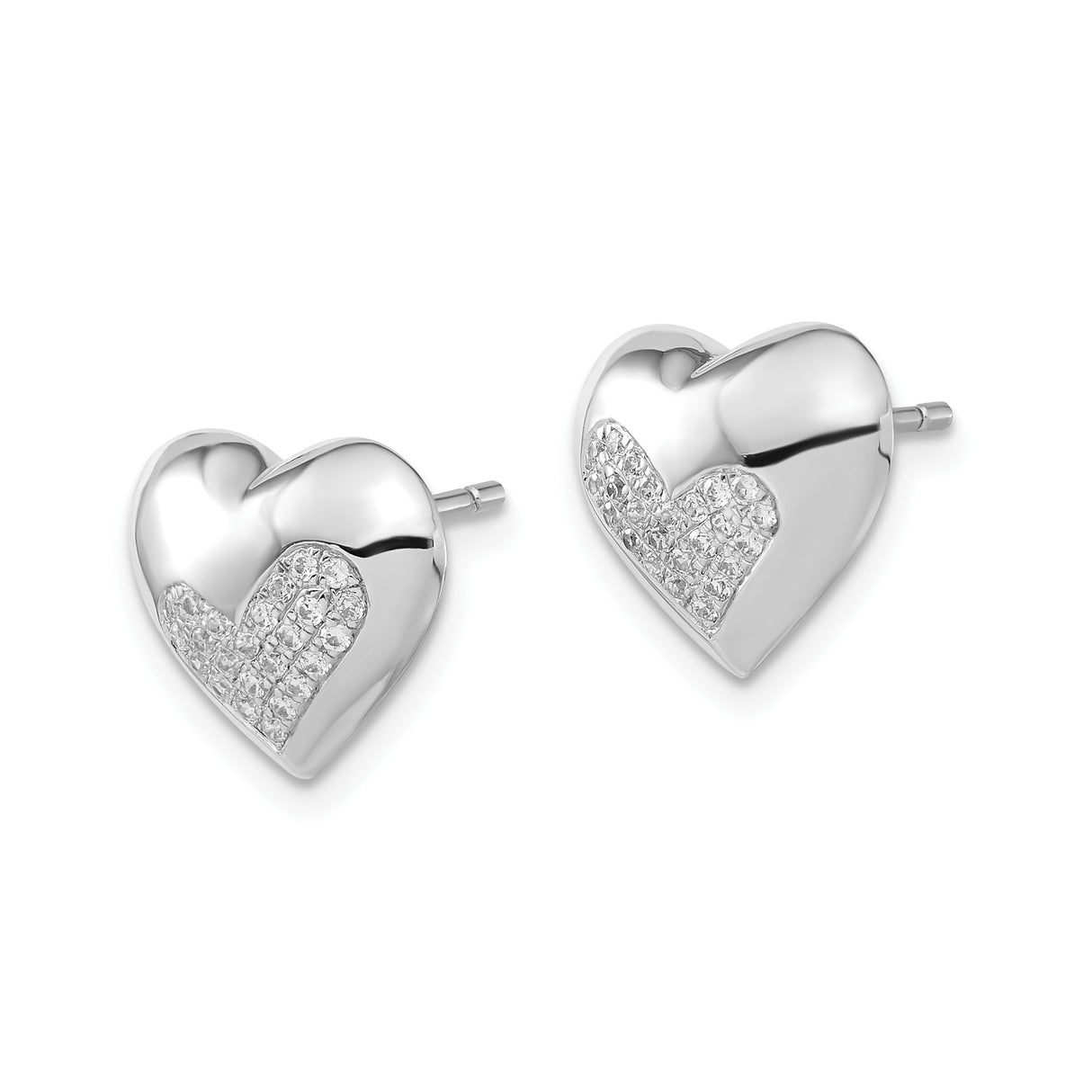 Sterling Silver Heart Shaped Stud Earrings with Cubic Zirconia Accent for Women