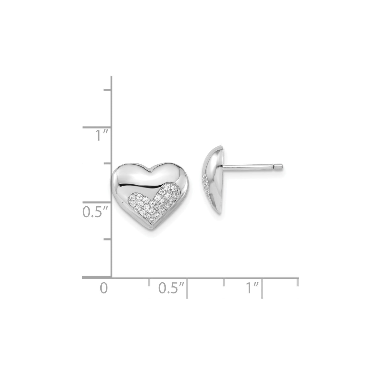 Sterling Silver Heart Shaped Stud Earrings with Cubic Zirconia Accent for Women