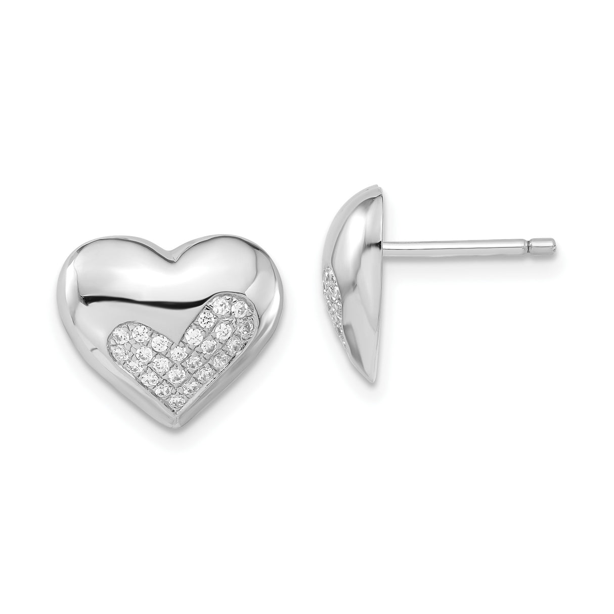 Sterling Silver Heart Shaped Stud Earrings with Cubic Zirconia Accent for Women
