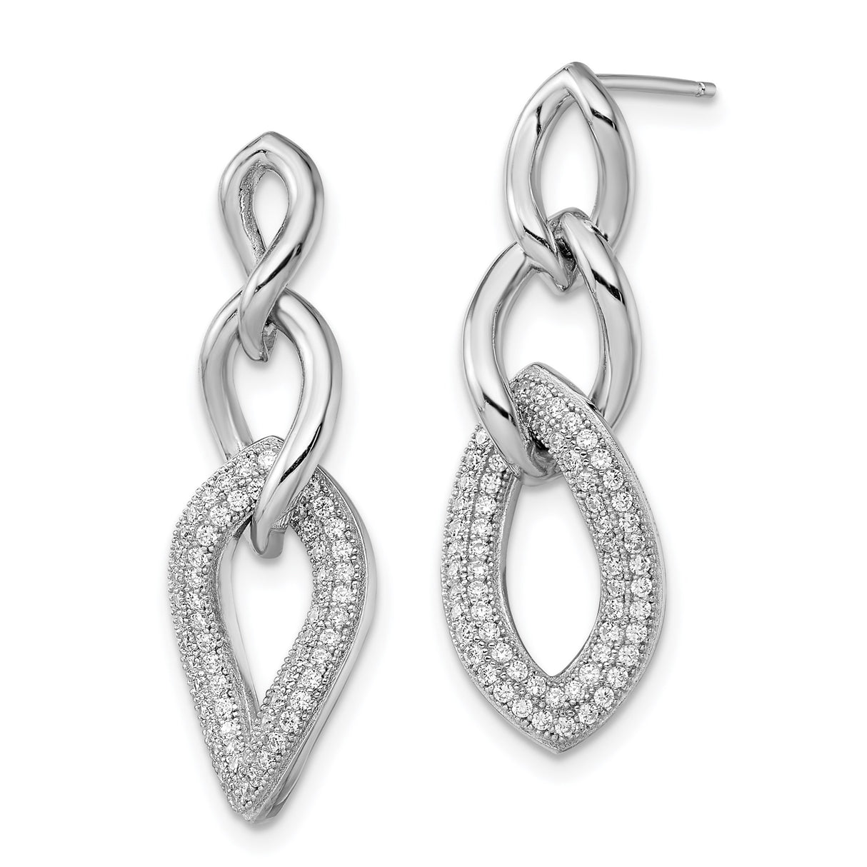 Sterling Silver Dangle Earrings with Cubic Zirconia, Interlocking Marquise and Twist Design