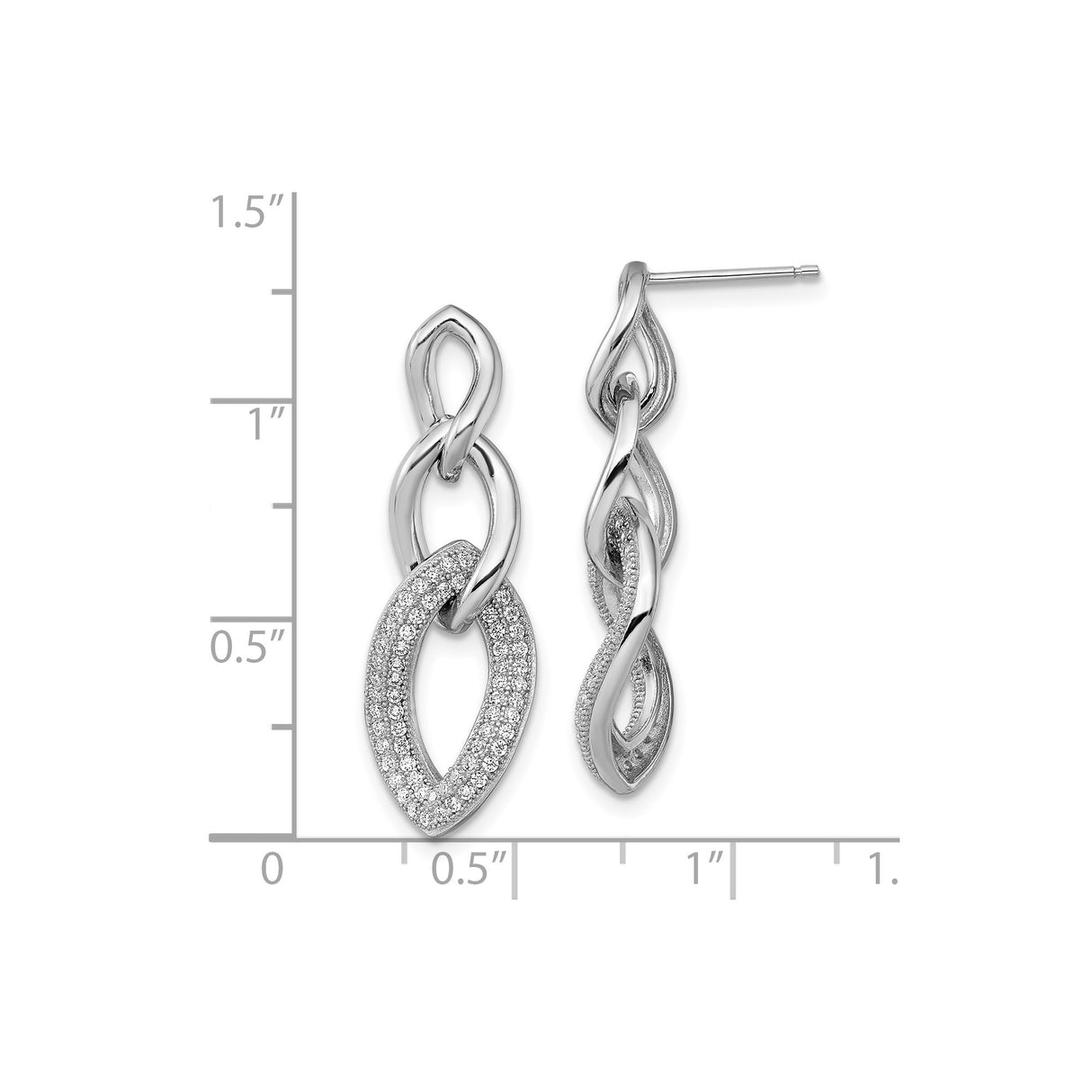 Sterling Silver Dangle Earrings with Cubic Zirconia, Interlocking Marquise and Twist Design