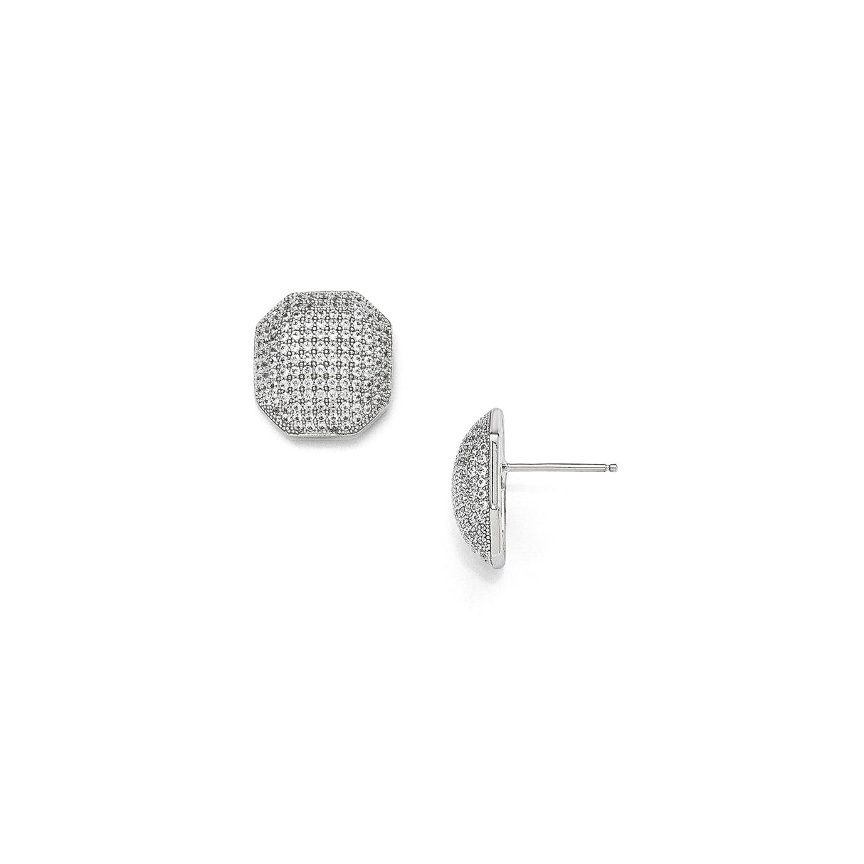 Sterling Silver Cushion Cut Stud Earrings with Cubic Zirconia Pavé Setting, Modern Design
