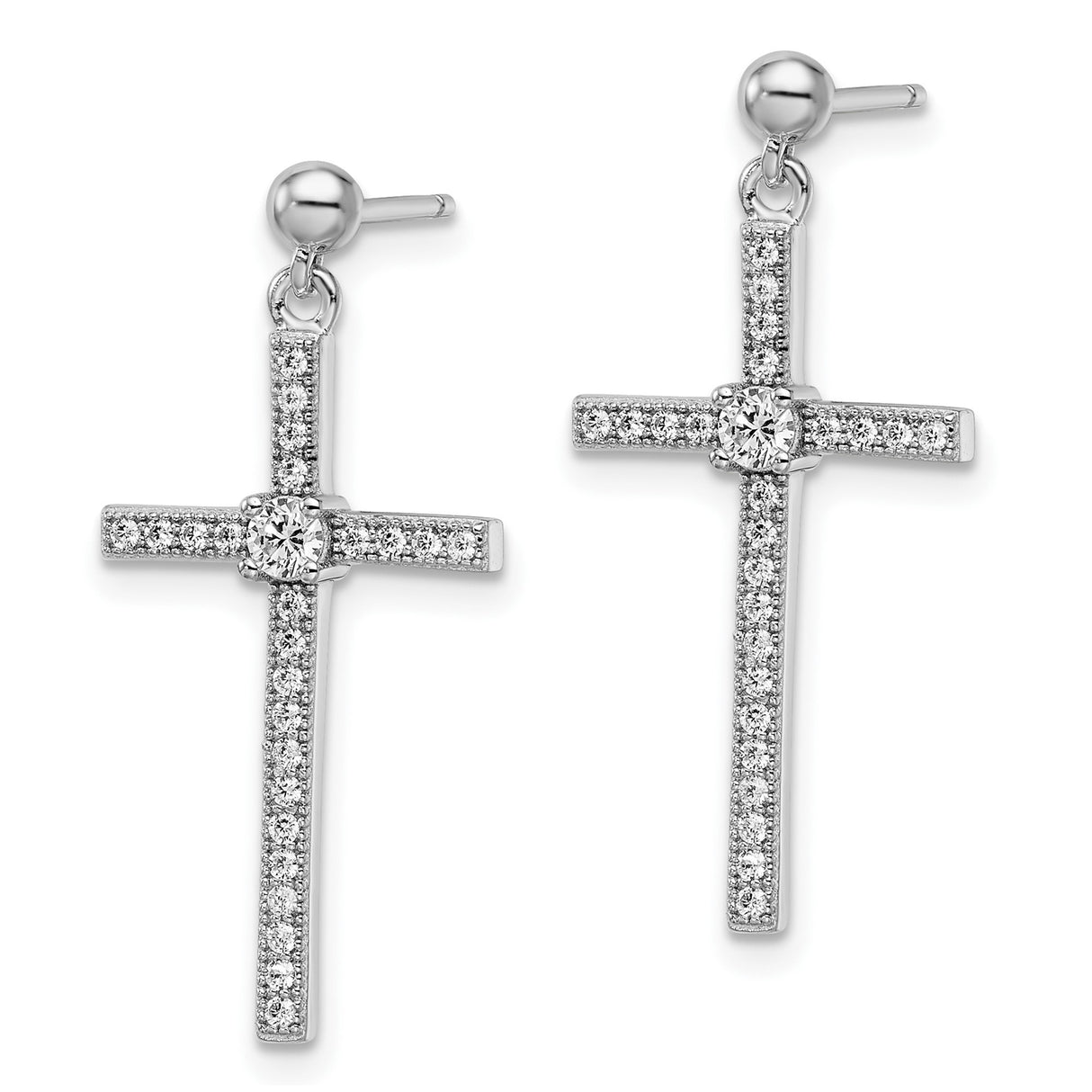 Sterling Silver Cross Pendant and Earrings Set with Cubic Zirconia, Faith-Inspired Jewelry